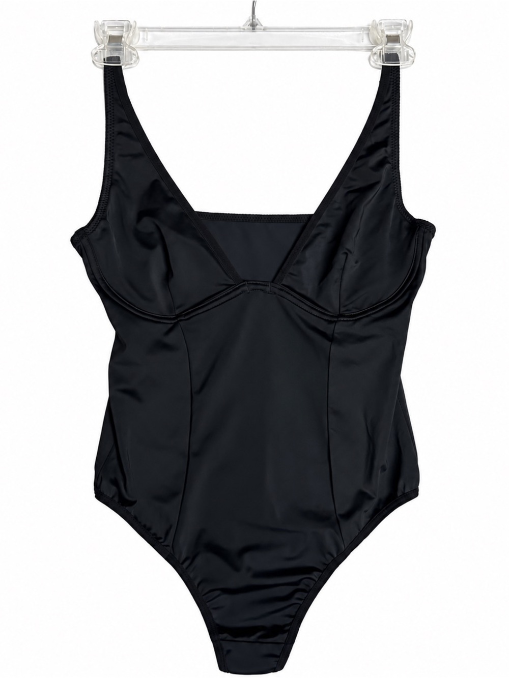Womens Black Thong Swimsuit Size XS Cup A Wireless One Piece Adjustable Straps